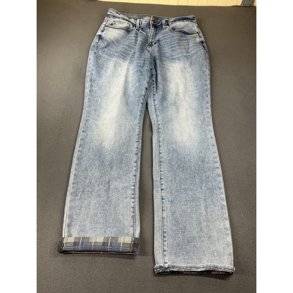 Judy Blue Jeans Womens 16W Blue Straight Light Wash Stretch Denim Plaid Lined